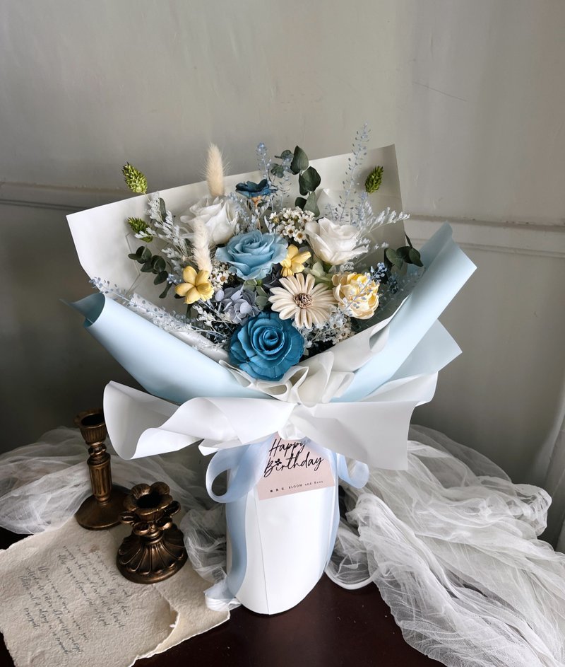 永生花束 天蓝宝石蓝色 情人节花束 | 生日花束 | 告白花束 - 干燥花/捧花 - 植物．花 蓝色