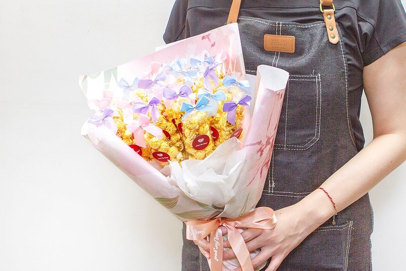 轻巧包爆米花花束 (20份入) 创意花束 教师 学生 点心 妈妈 婚礼 - 手工饼干 - 新鲜食材 多色
