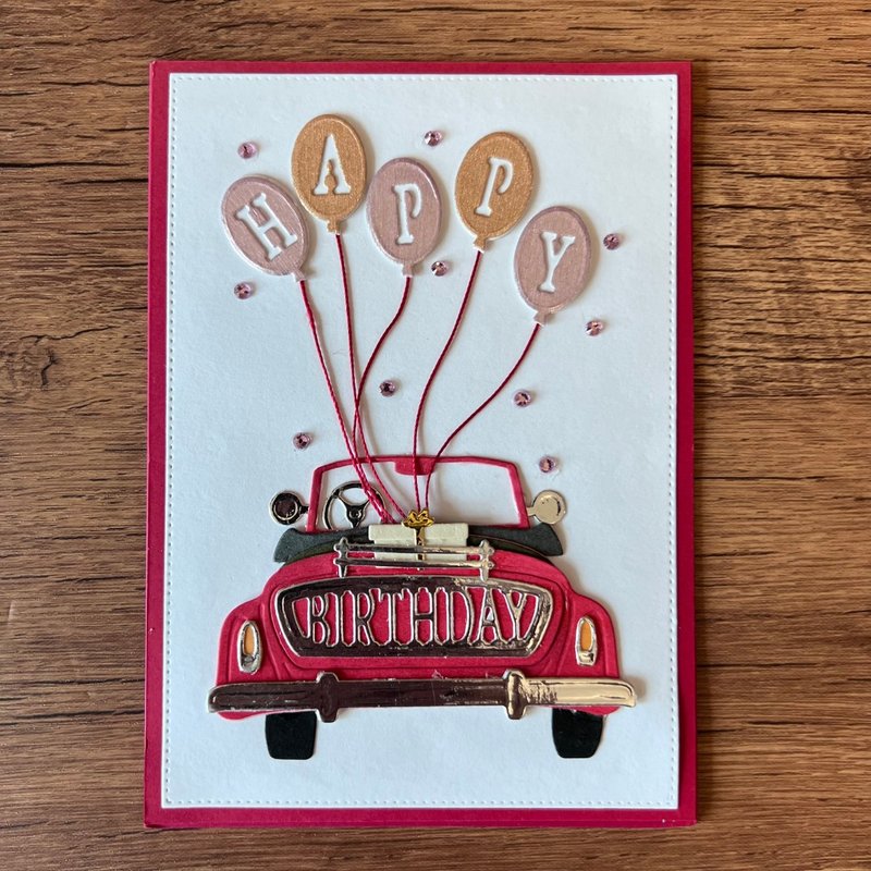 BIRTHDAY 红色 跑车 气球 生日卡 - 卡片/明信片 - 纸 红色