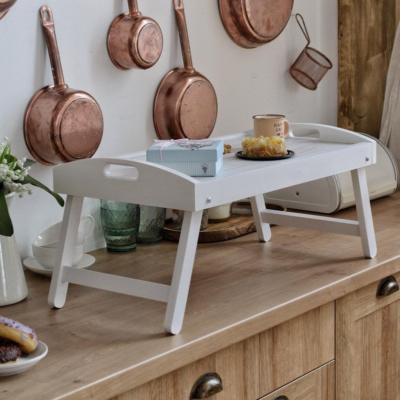 Breakfast in bed Tray / bathroom bathroom trays / Wooden Foldable Laptop Stand - 托盘/砧板 - 木头 白色