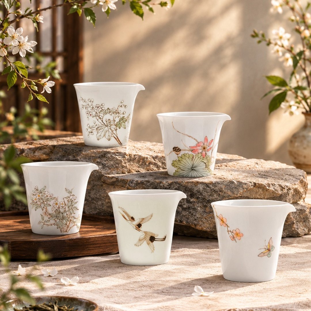 不言美器 釉中彩 圆柱茶盅 茉莉 荷花 鹤 - 茶具/茶杯 - 瓷 