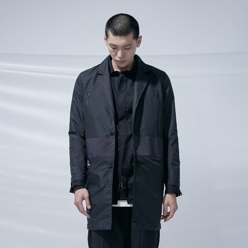 DYCTEAM - 3M Waterproof Stitching Coat 防水格纹拼接大衣 - 男装外套 - 聚酯纤维 黑色
