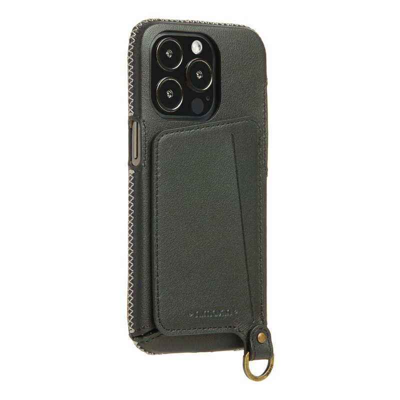 iPhone14 Pro 经典系列附皮革手腕带/全包覆站立支架手机套-碳黑 - 手机壳/手机套 - 真皮 黑色