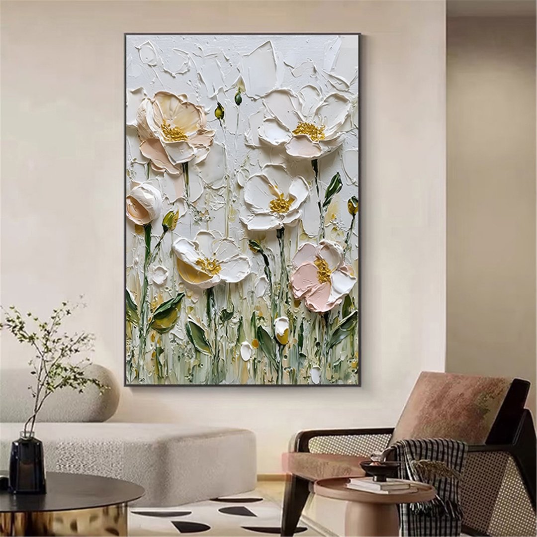 花语 手绘花卉油画抽象原创现代装饰画餐厅客厅走廊玄关卧室挂画 - 海报/装饰画/版画 - 亚麻 多色