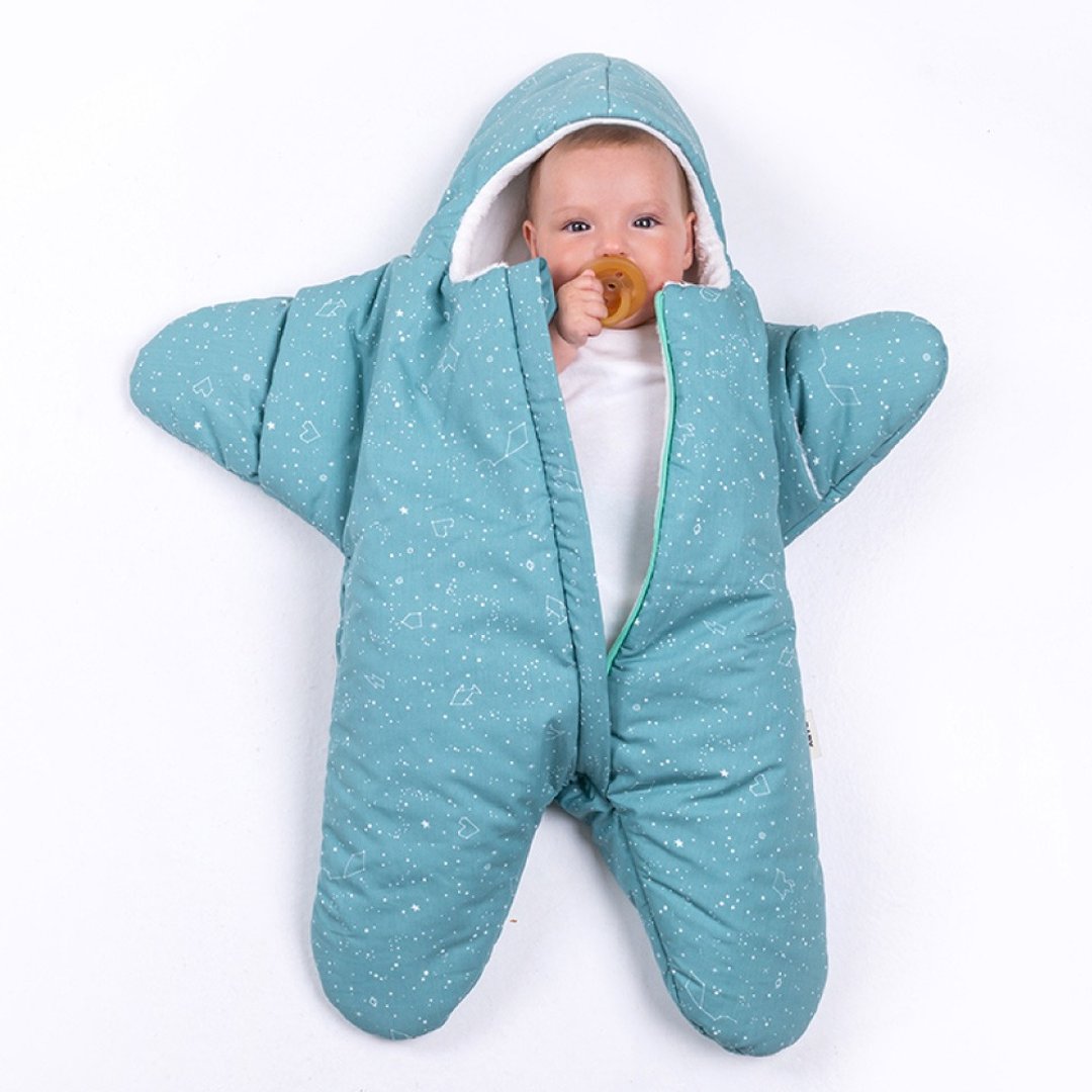 BabyBites鲨鱼咬一口 纯棉婴幼儿睡袋-宝石绿小海星 - 满月礼盒 - 棉．麻 多色