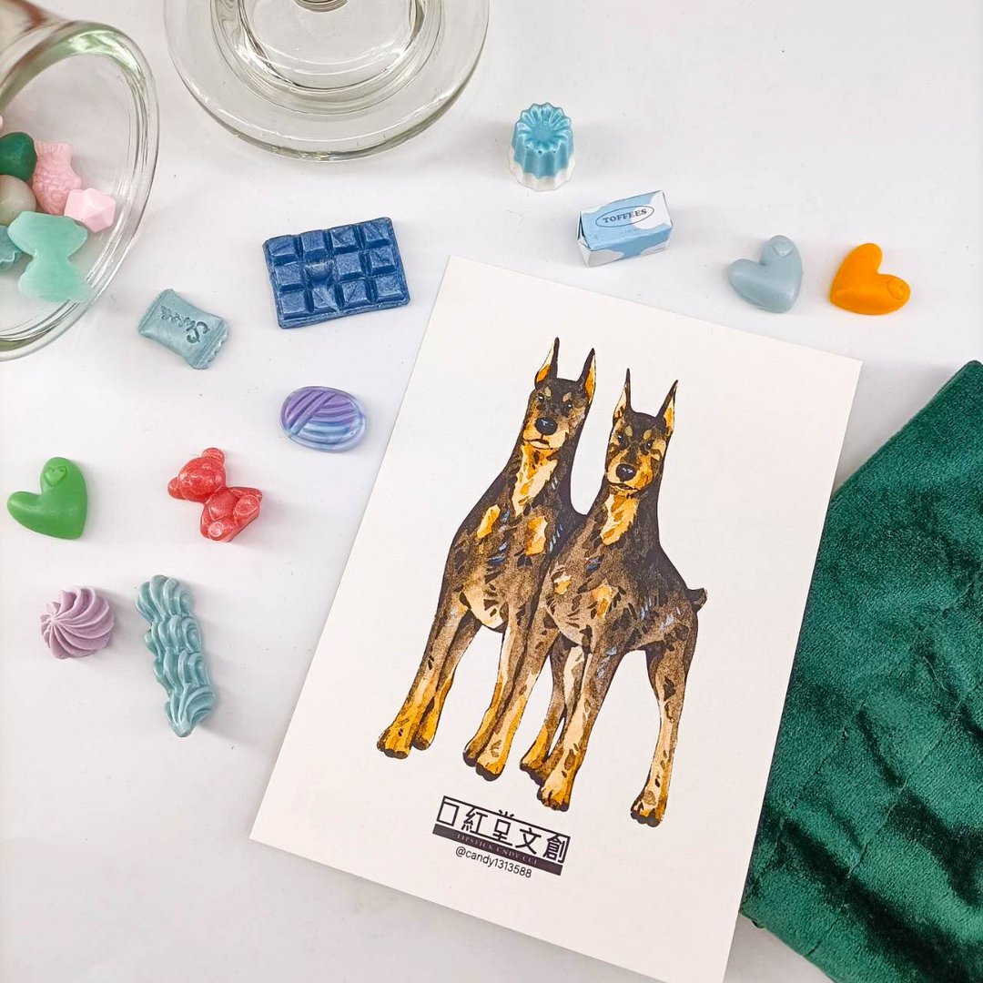 KR474_口紅堂明信片_杜賓犬3_candy1313588 postcard - 卡片/明信片 - 纸 多色