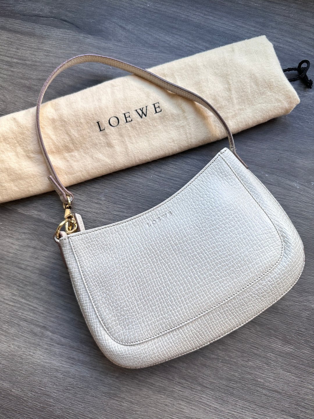 中古包 Vintage Loewe 米杏树纹皮小麻将包 - 手提包/手提袋 - 真皮 