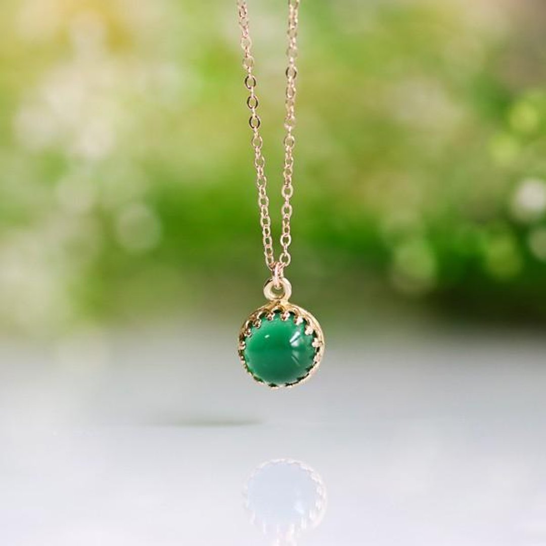 Healing stone deepening bonds Green agate bezel necklace - 项链 - 宝石 绿色