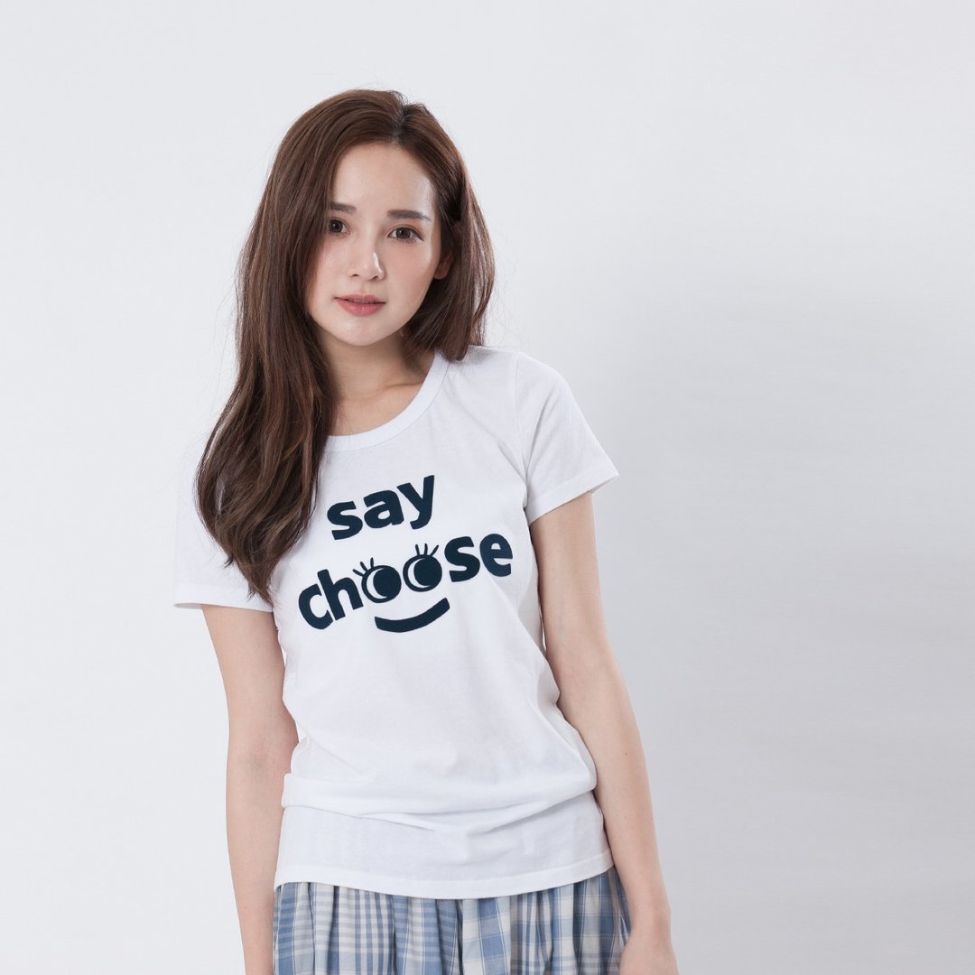 Say Cheese 短袖蜜桃棉女T純白 - 女装 T 恤 - 棉 白色