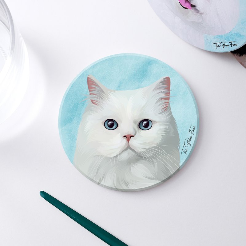 波斯猫 猫猫-圆型陶瓷吸水杯垫/动物/居家用品 - 杯垫 - 陶 