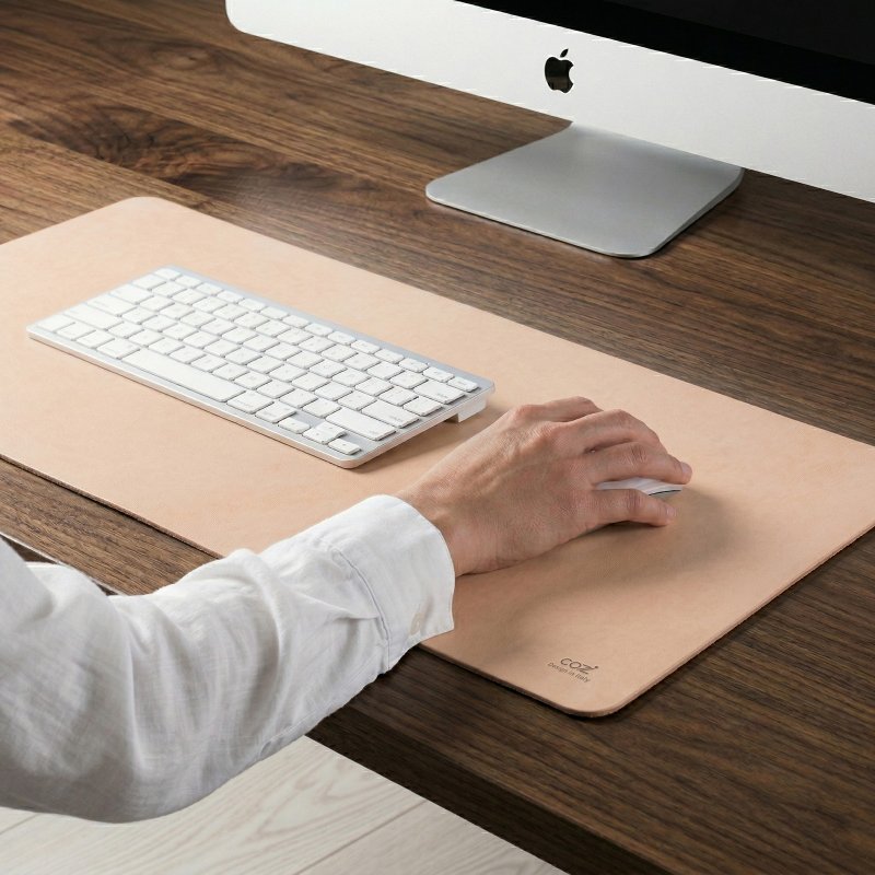 COZI - 意大利植鞣革滑鼠桌垫 键盘桌垫 电脑桌垫 - 60 x 37公分 - 鼠标垫 - 真皮 咖啡色