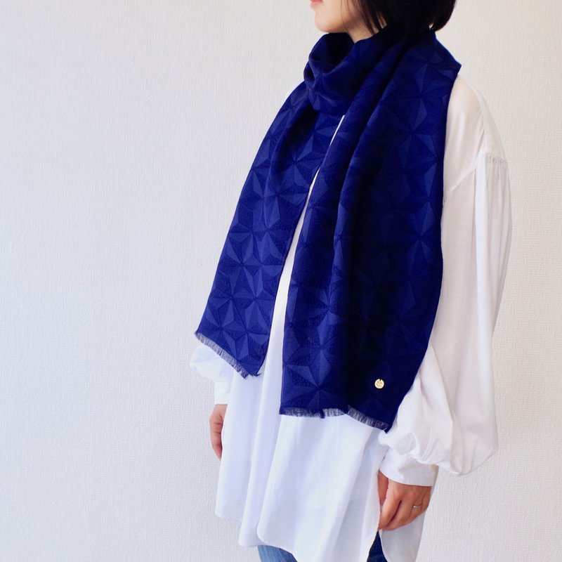 filtango stole 麻の葉柄　ASAHONA   NAVY - 丝巾 - 丝．绢 蓝色