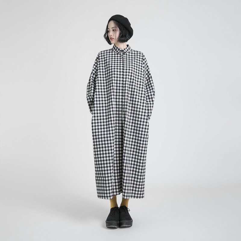 Sequence 序列格纹衬衫洋装_CLD503_黑白 - 洋装/连衣裙 - 棉．麻 黑色