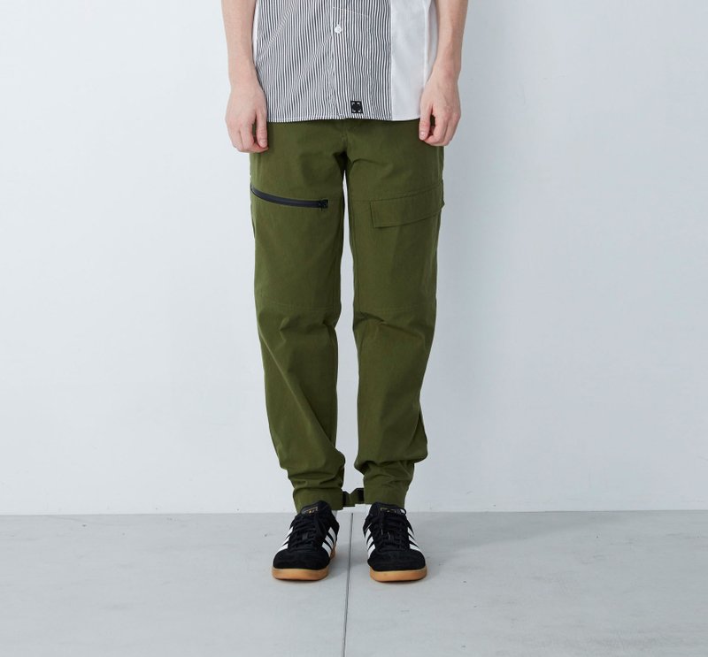伸展操 - 腰头可调式长裤-军绿 - 男士长裤 - 棉．麻 绿色