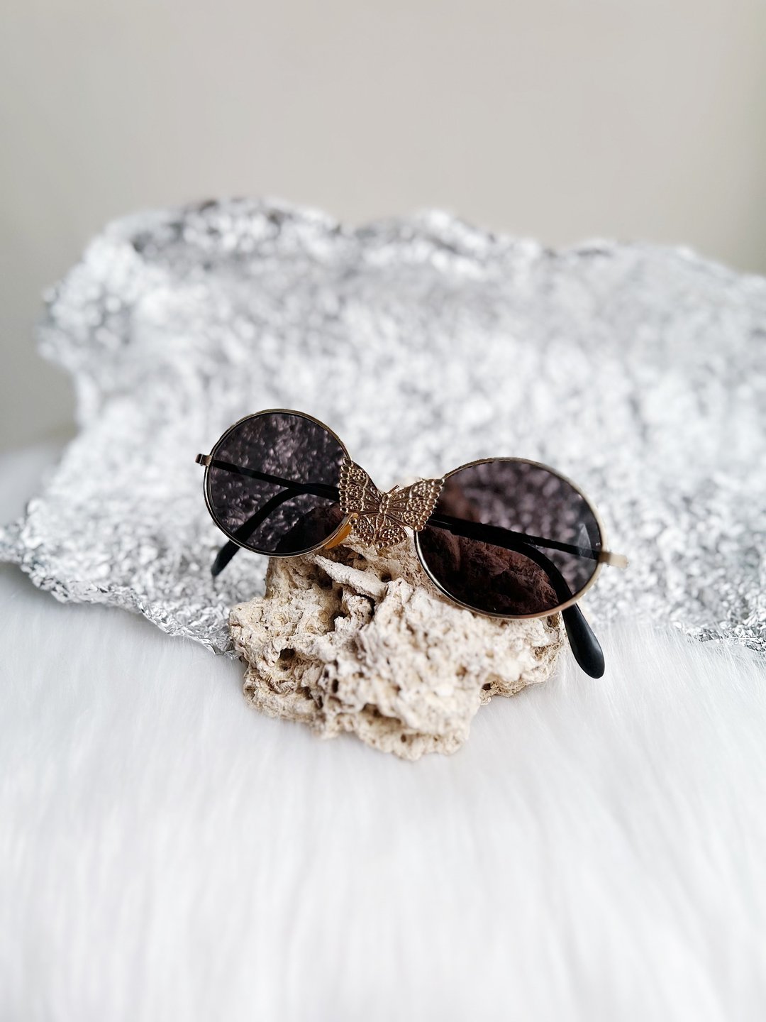 立体蝴蝶雕花椭圆 墨镜框 古蕫 眼镜额縁 サングラス/sunglasses - 眼镜/眼镜框 - 其他金属 黑色