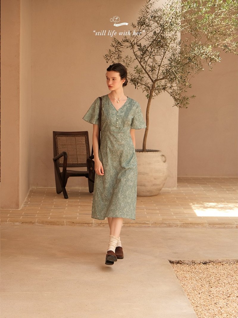 MintCheese 文艺古着风 日产佩里斯花纹连衣裙 - 洋装/连衣裙 - 棉．麻 多色