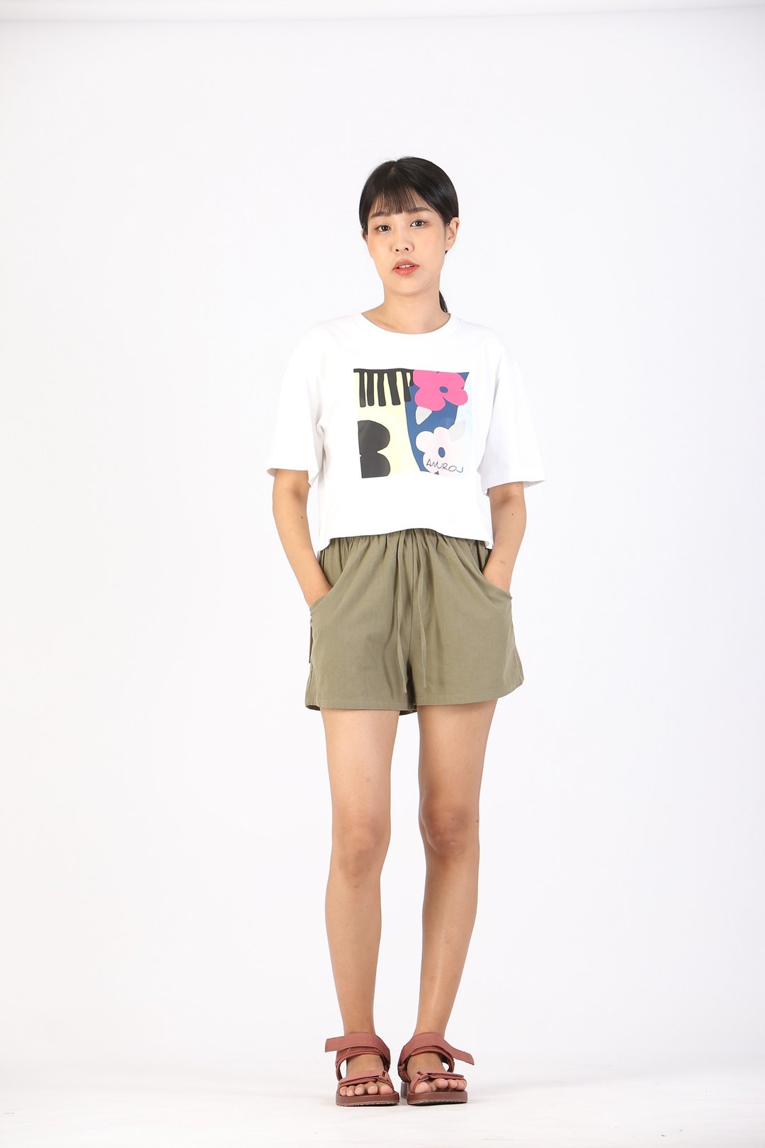 T-Shirt Crop Cotton Digital Print Screen - 女装 T 恤 - 棉 白色