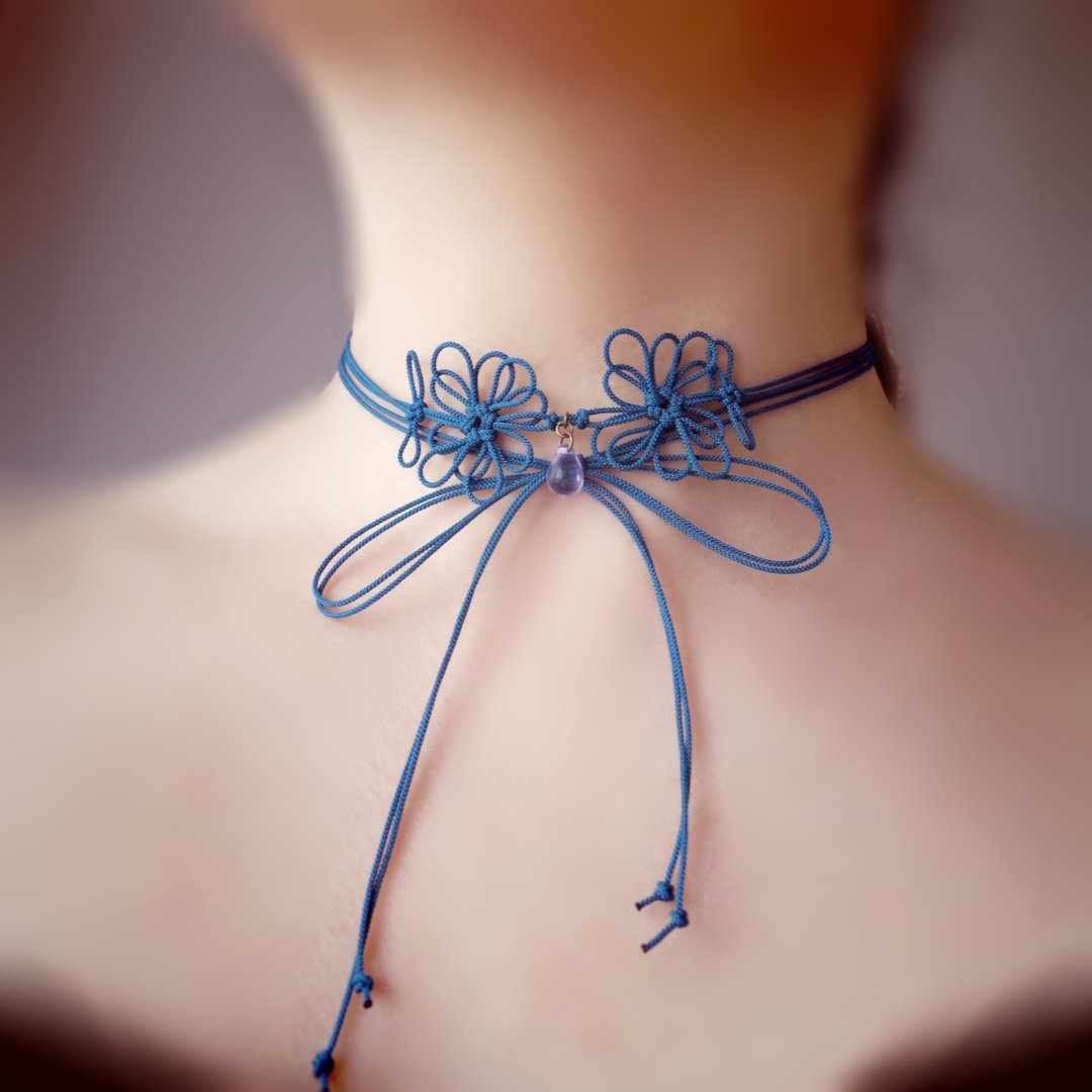 饰结项圈 冴え、眩ゆ【轻量】浴衣・和服・正式场合 增添华丽的双圈设计。 - 颈链 - 聚酯纤维 蓝色