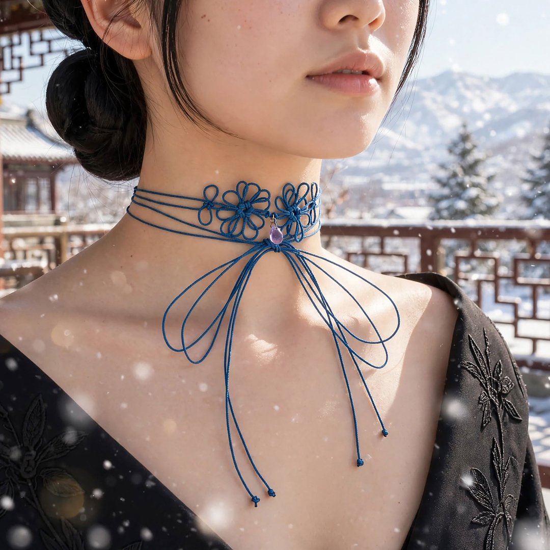 装饰结项圈 冴エ、眩ユ【轻量】浴衣・和服・正式场合皆显华丽的双层绕圈款。 - 颈链 - 聚酯纤维 蓝色