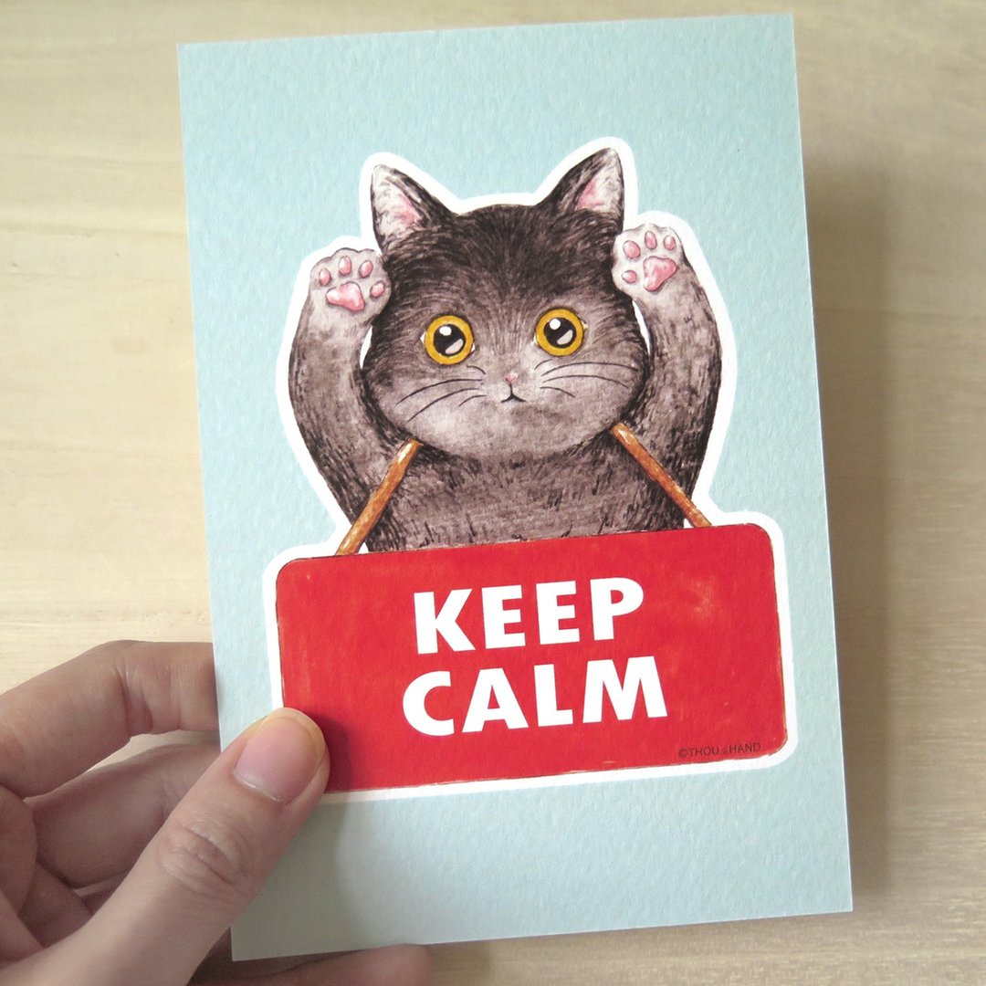 猫猫保持冷静 KEEP CALM 明信片 - 卡片/明信片 - 纸 黑色