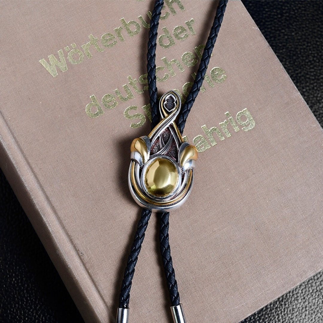 哥德式水滴 保罗领带 Bolo Tie 皮革项链 皮绳领带 长项链 - 领带/领带夹 - 人造皮革 金色