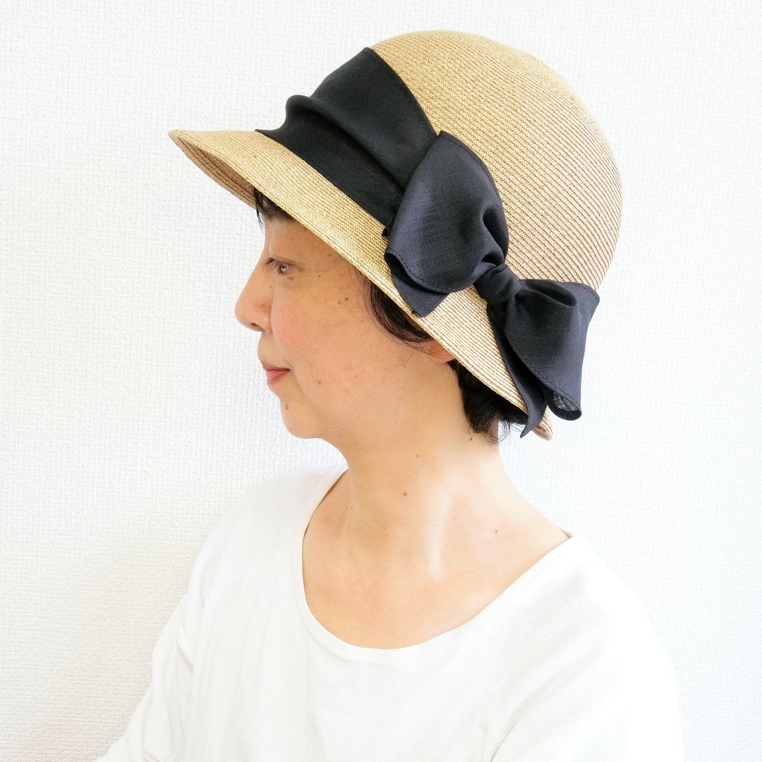 large sized cloche with wide black ribbon - 帽子 - 其他材质 咖啡色