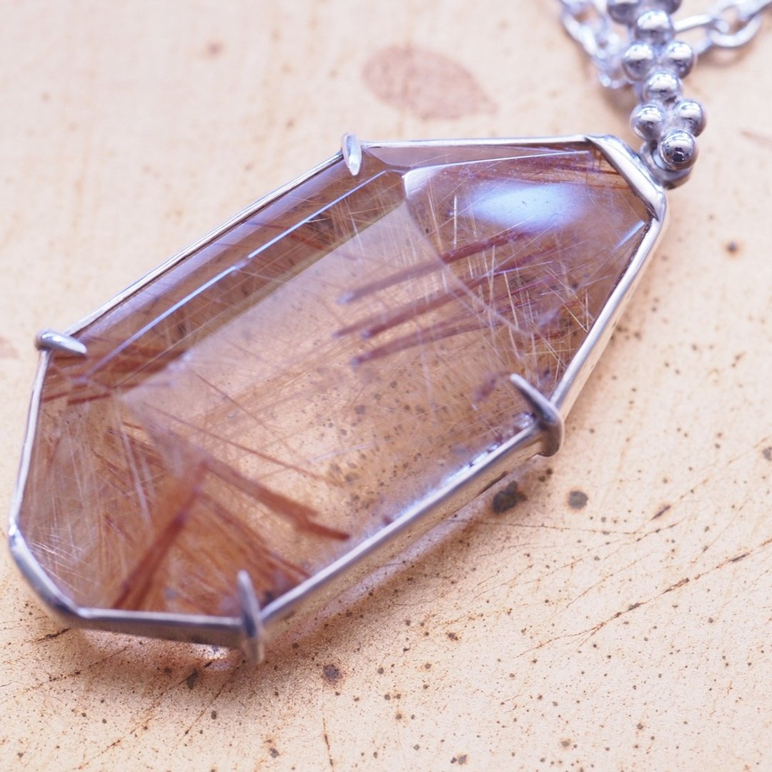 大颗 钛晶 少见造型 金红石 手工纯银项链 Golden Rutile Quartz - 项链 - 水晶 金色