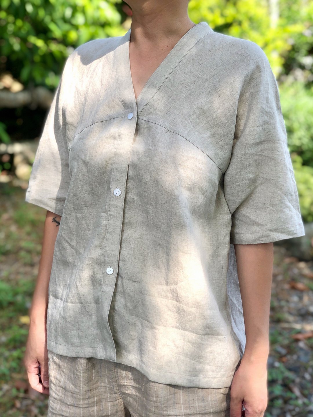 和服式亚麻开襟衬衫 - 女装衬衫 - 棉 多色