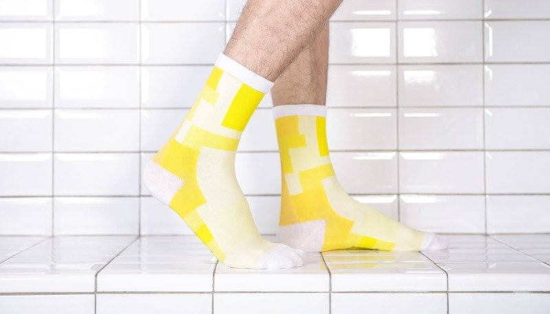 黄色积木凉感袜子 - 袜子 - 棉．麻 黄色