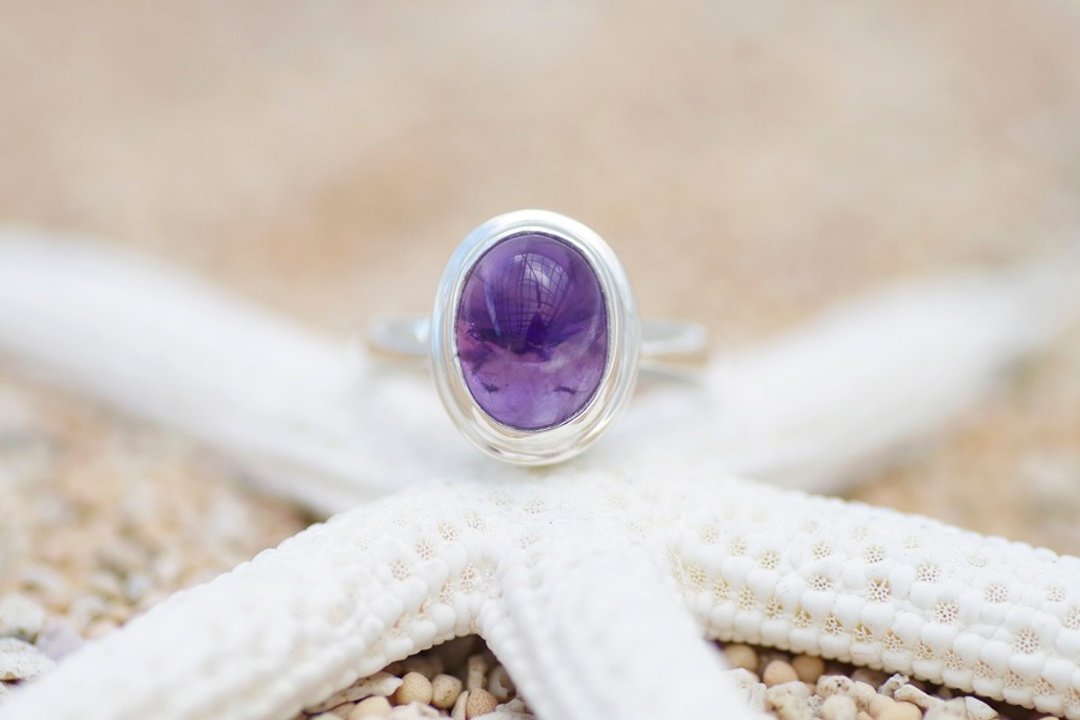 Silver ring size No. 10 of amethyst - 戒指 - 石头 紫色