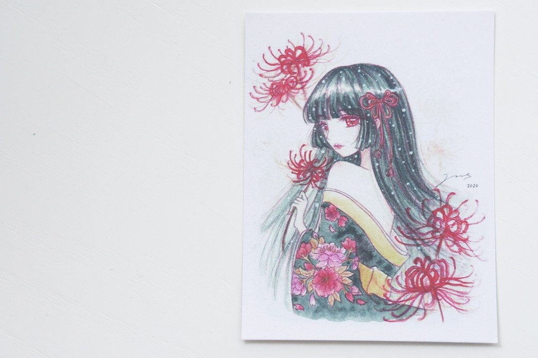 午夜的森林。花系少女手绘卡片 - 彼岸花 - 卡片/明信片 - 纸 红色