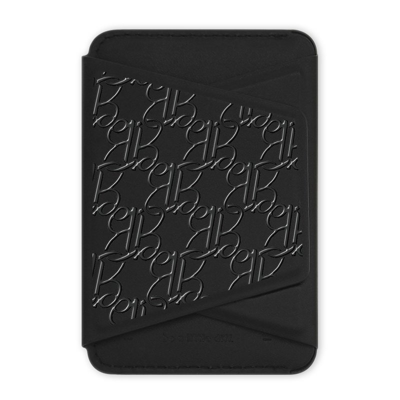 Riche MagSafe Barbie Double B 黑色款 支架磁吸卡包 小牛皮感 - 手机座/防尘塞 - 人造皮革 黑色