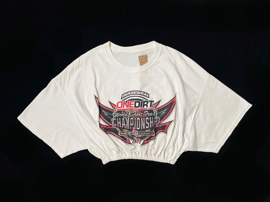 REGETHER 古着改制 Racing Crop Top-缩腰T-Shirt-07 - 女装 T 恤 - 棉 白色