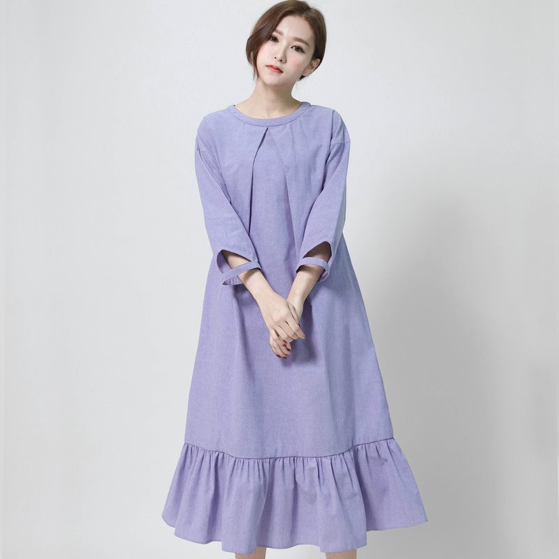 Independent 独立者鱼尾结构洋装_6AF102_蓝紫 - 洋装/连衣裙 - 棉．麻 紫色