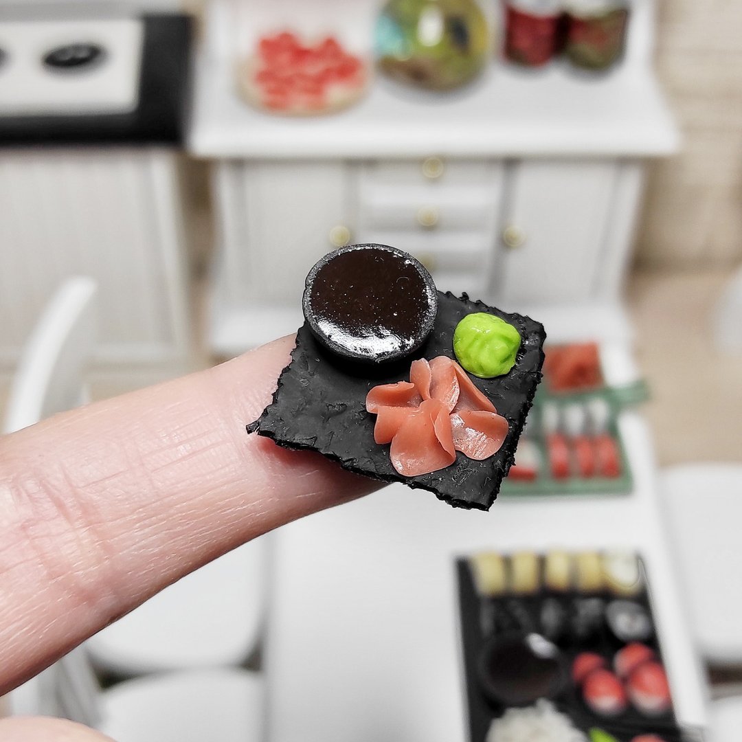 Japanese food, Realistic ginger and wasabi for dollhouse, diorama, 1 12 scale - 玩偶/公仔 - 粘土 