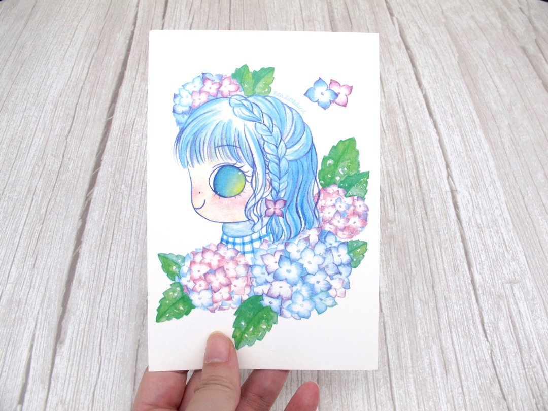 夏 • 绣球花 明信片 - 卡片/明信片 - 纸 蓝色