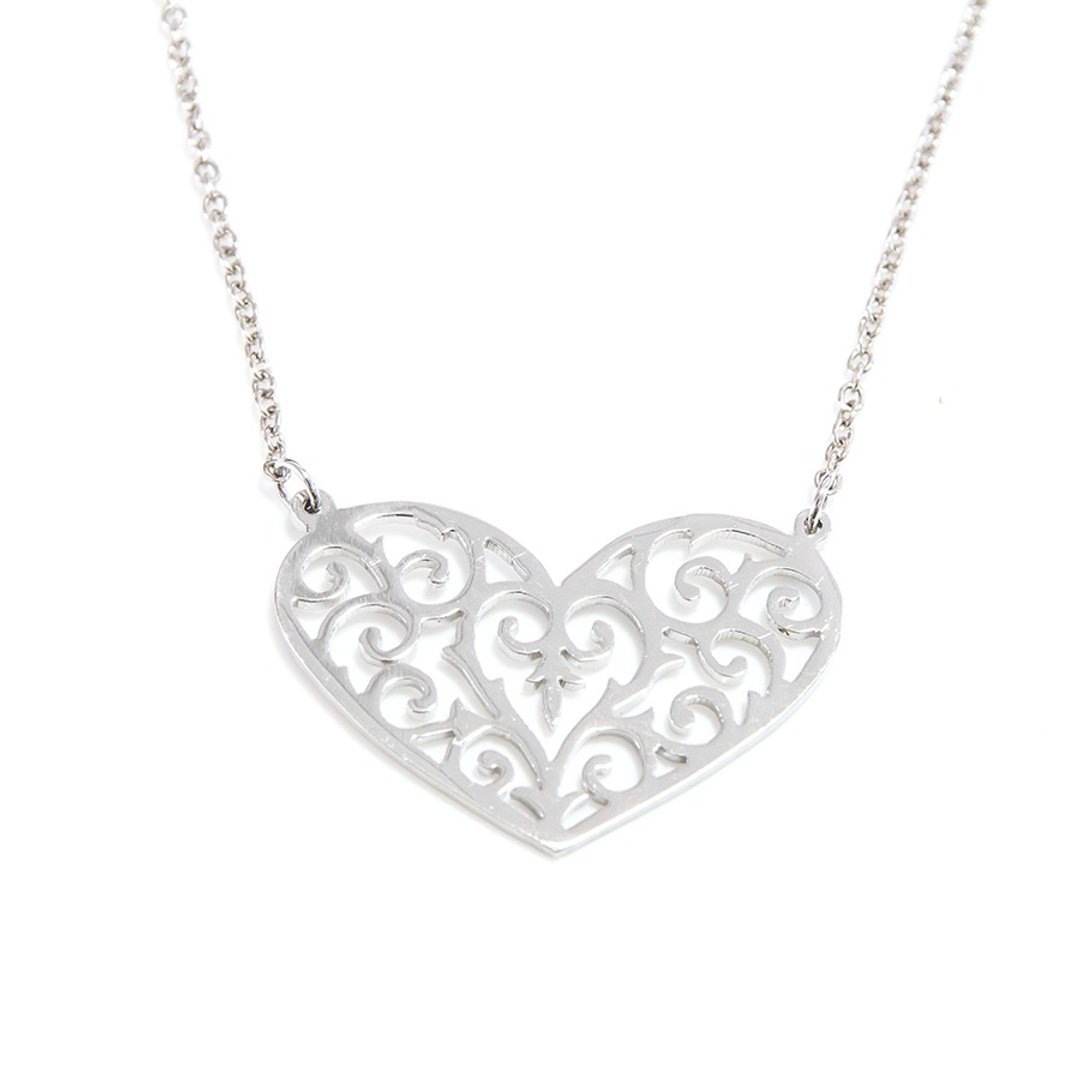 Decorative pattern in heart shape pendant - 项链 - 其他金属 银色