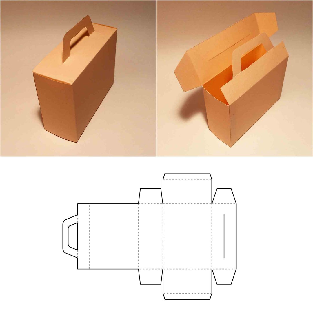 Briefcase box template, gift box with handle, briefcase gift box, SVG, PDF,  A4 - 图文模板设计 - 其他材质 