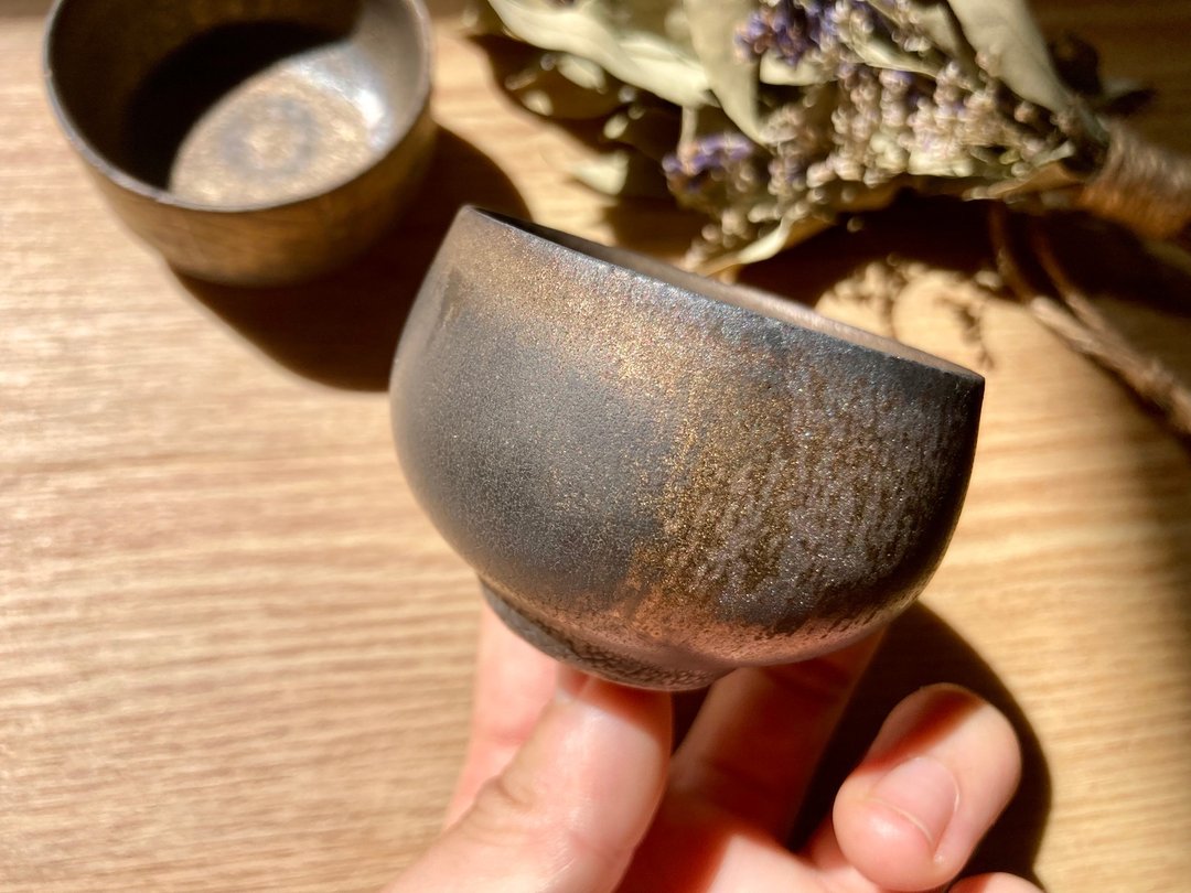 【One in the world】　Your own sake cup - 酒杯/酒器 - 陶 黑色