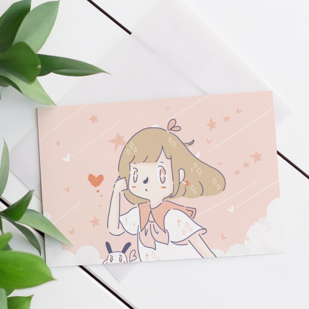 恋爱少女心卡片 / 1入 - 卡片/明信片 - 纸 粉红色