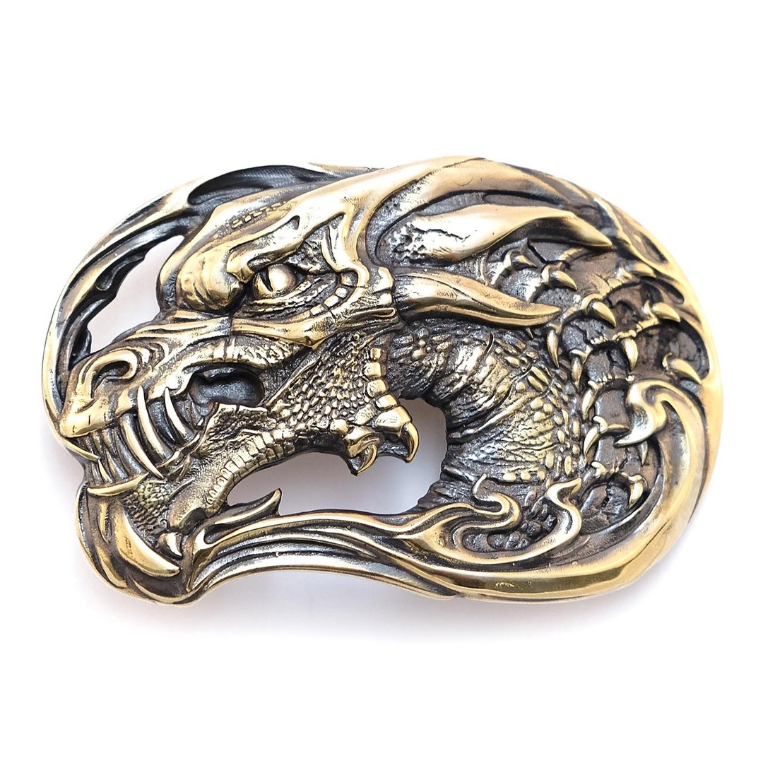 Long Dragon soild brass belt buckle, golden dragon belt accessory - 皮带/腰带 - 其他材质 金色