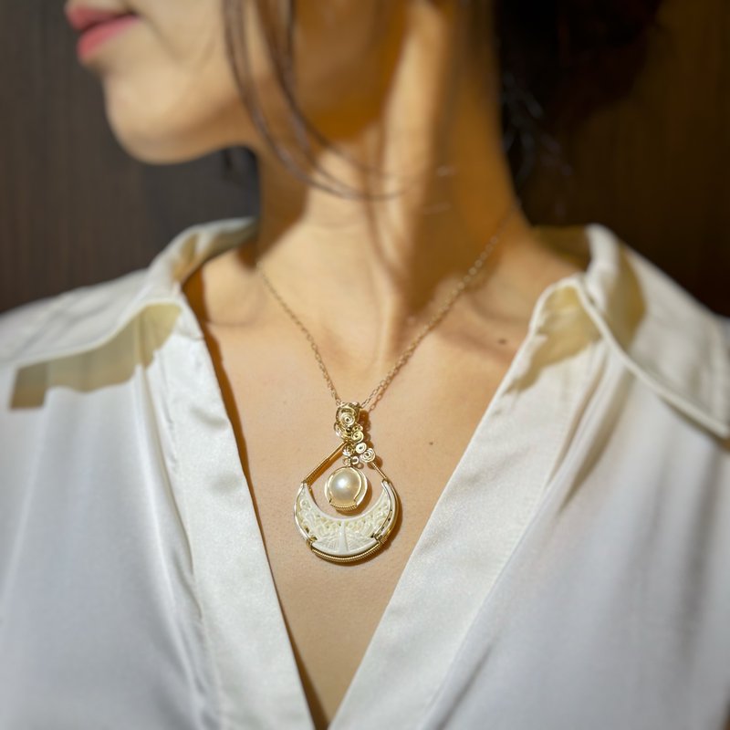 水牛骨马贝珍珠 14 公斤绕线项链 - 项链 - 珍珠 白色