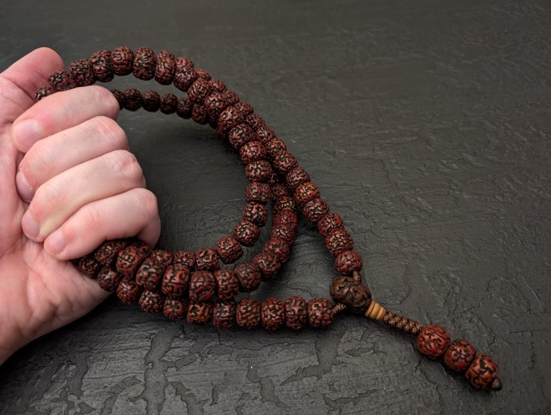Rudraksha mala 项链念珠 108 颗佛教念珠天然正品尼泊尔复古湿婆 - 项链 - 木头 咖啡色