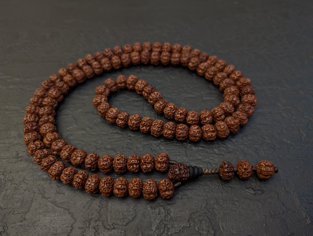 Rudraksha mala 项链念珠 108 颗佛教念珠天然正品尼泊尔复古湿婆 - 项链 - 木头 咖啡色