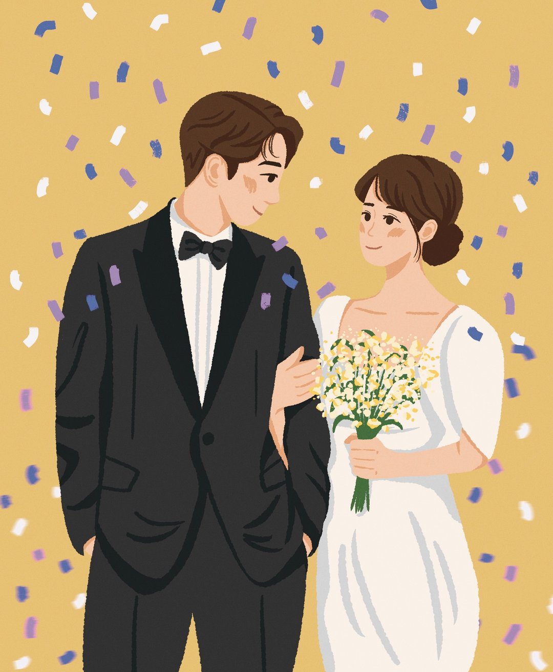 【定制化婚纱似颜绘】简约婚纱人像 情侣 - 电子手绘真人画像/绘画/插画 - 其他材质 多色