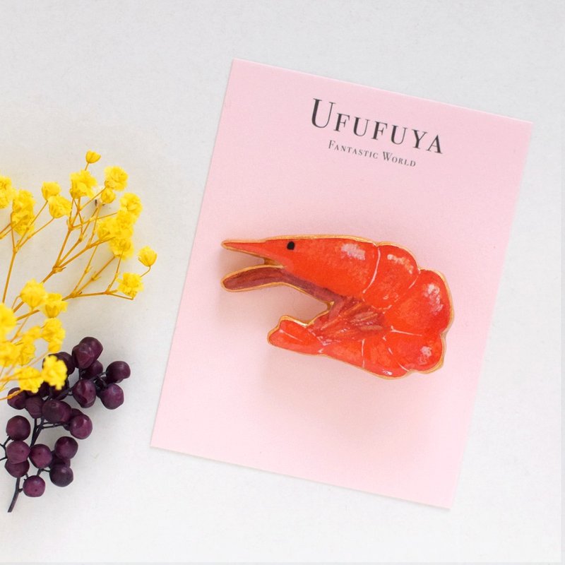 Shrimp Brooch Seafood Fantastic Brooch - 胸针 - 粘土 红色