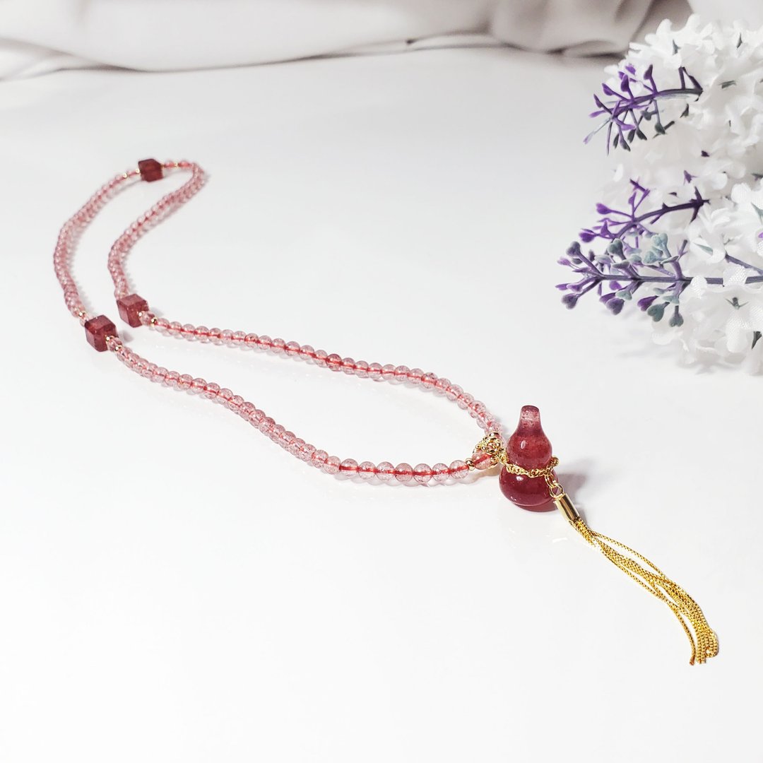 顶级鸽血红草莓晶 葫芦 福禄 智慧 108手串 念珠 4mm 单品 礼物 - 手链/手环 - 宝石 红色