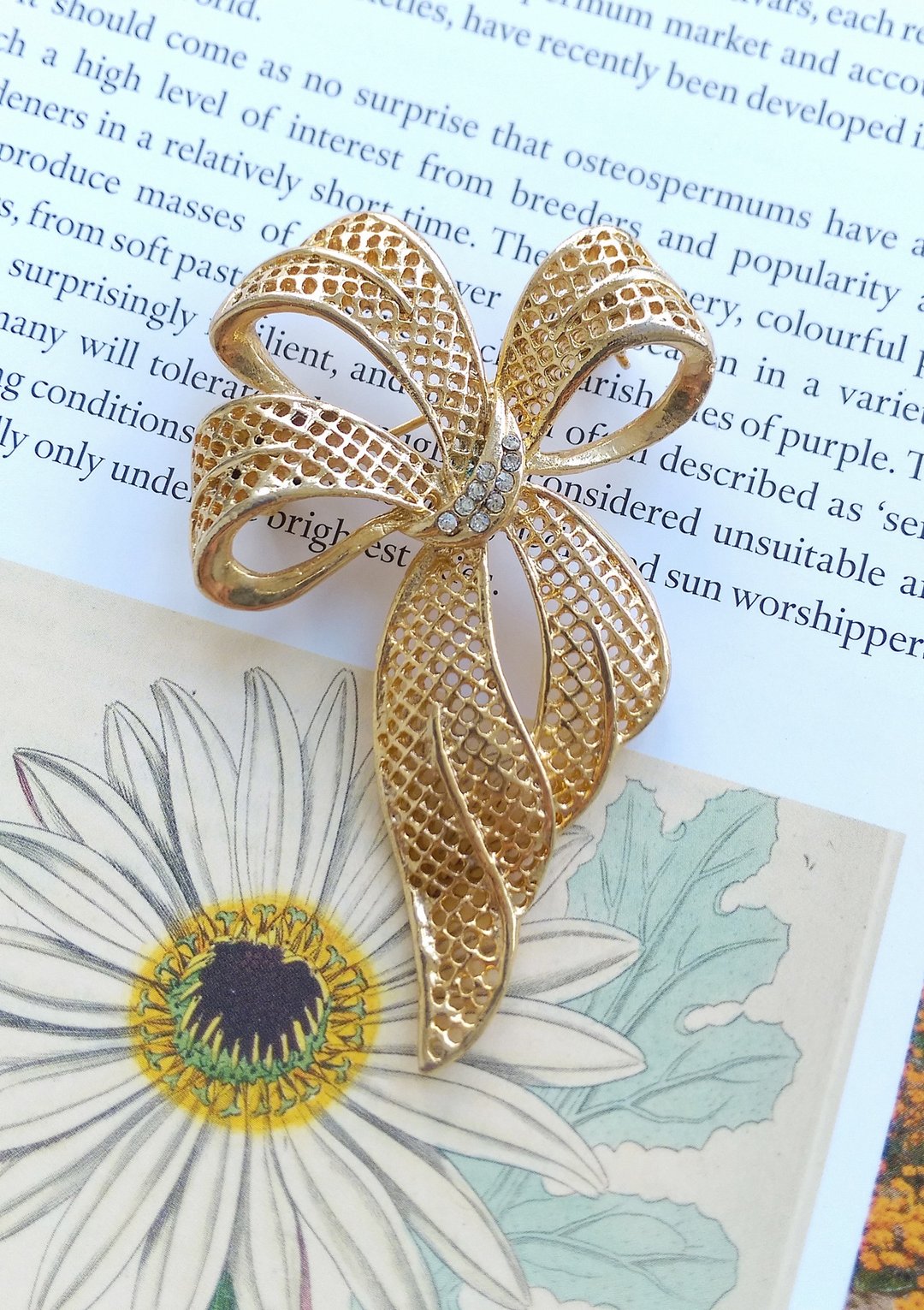 Vintage Jewelry 西洋古董饰品 金缎带 蝴蝶结 篓空 别针 - 徽章/别针 - 其他金属 金色