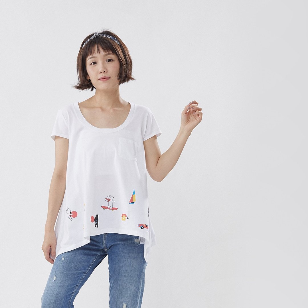 麗莎和卡斯柏Gaspard et Lisa純白傘擺上衣乾杯-20週年台灣限定 - 女装上衣 - 棉 