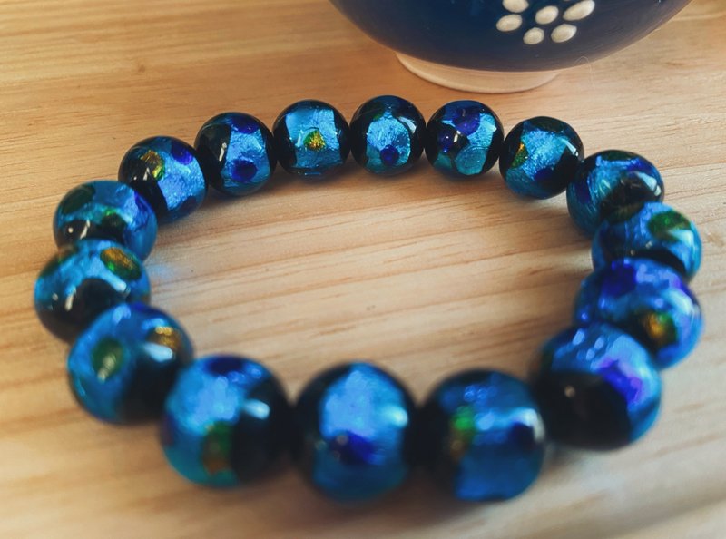 【琉璃系列】12MM冲绳波点琉璃珠手链 - 手链/手环 - 琉璃 蓝色